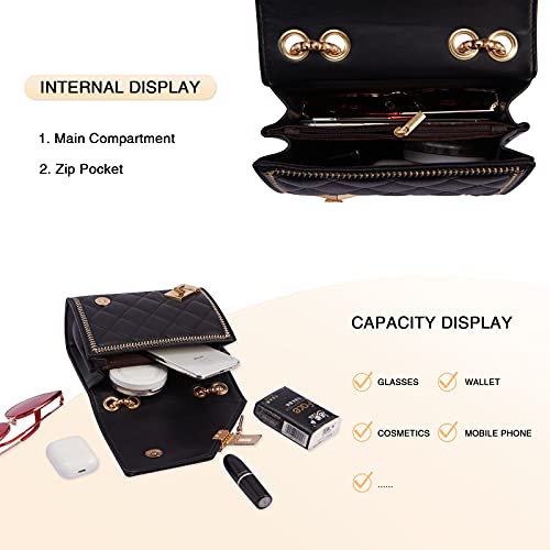 Aiqudou Women's Quilted Crossbody Bag - Flap Pu Leather Shoulder Bag, Fashion Chain Small Square Purse, Evening Clutch Handbag #TOP4