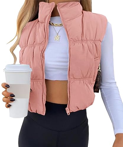 SySea Women's Crop Puffer Vest Winter Zip Up Lightweight Sleeveless Warm Outerwear Padded Coat