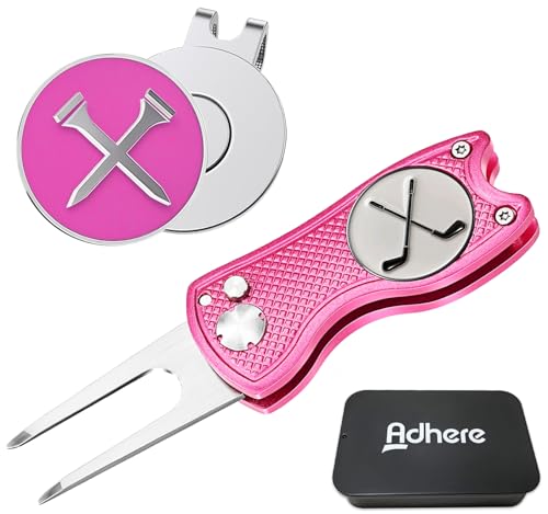 Adhere Golf Ball Markers &Amp; Divot Tools Personlized Enamel Ball Markers With A Magentic Hat Clip,Unique Premium Golf Accessories Gift For Golfer. (E-Golf Tees+Golf Club +Pink Divot Tools)