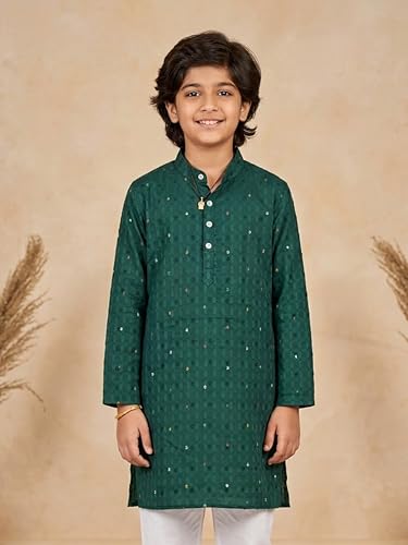 Image of KiddoPanti Boys 100% Cotton Ethnic Motif Printed Short Length Kurta