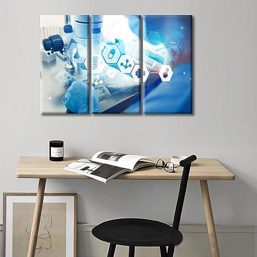 Image of TUMOVO 3 Panels Scientists and Scientific Experiments Wall Painting Clinical Laboratory Prints for Wall Decor Laboratory Posters Art Prints Giclee Gallery-Wrapped Posters and Prints (36 inch Wx24 H)