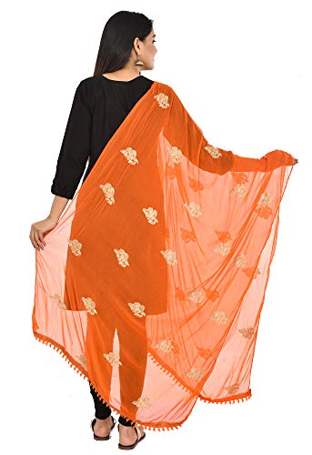 Image of YOUTHQUAKE Golden Patti Embroidered Work Chiffon Dupatta for Womens & Girls with Jaalar Lace