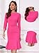Allegra K Business Elegant Funeral Dresses for Women's Boat Neck 3/4 Sleeve Pleated Modest Midi Dress X-Small Hot Pink