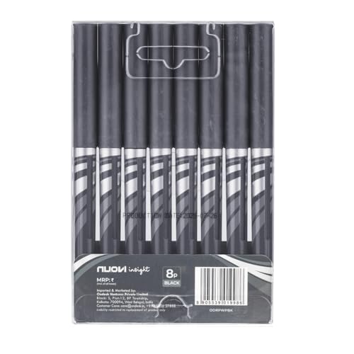 Image of Insight Liquid Ink Rollerball Pens | 0.5mm Micro Tip with Sleek & Lightweight Body | Quick-Dry, Smudge-Free Ink for Smooth Ink flow | Ideal for Office, School & Journaling (Black Ink, Pack of 8)