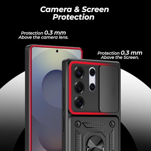 Image of A rtistque Armor Bumper Back Case Cover for Samsung Galaxy S25 Ultra 5G | Stylish Ring Holder & Inbuilt Stand | Sliding Camera Cover | Shockproof TPU Protective Design | S25 Ultra Back Cover - Black