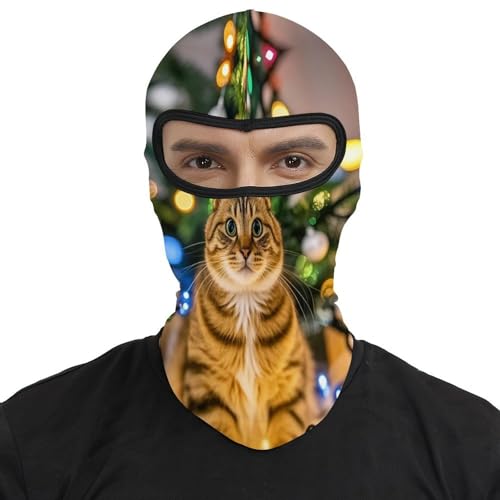 Máscara facial de pasamontaña con dibujo de gato y luces navideñas para hombres y mujeres, máscara completa de invierno para ciclismo al aire libre, gorro para moto, protección contra frío, para esquí y pesca en hielo miniatura 2