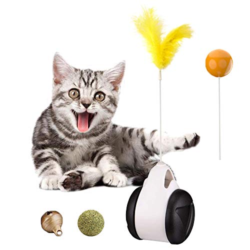 WANXIANG Juguete para gatos que puede balancearse hacia adelante y hacia atrás Juguete interactivo con pelota y plumas Juguete para gatos de interior El juguete con hierba gatera de gatito