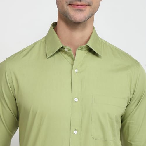 Image of Raymond Men Slim Fit Solid Pattern Pure Cotton Semicutaway Collar Full Sleeve Formal Shirt Green