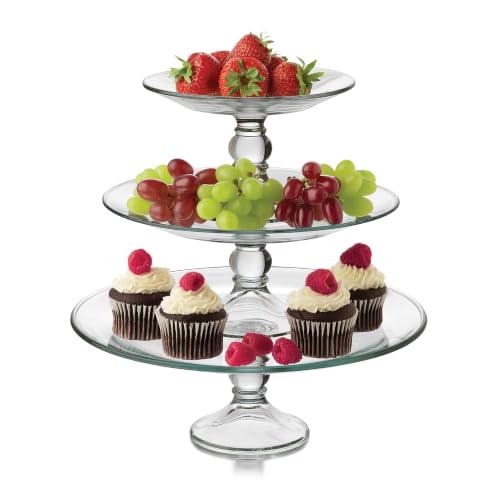 Libbey Selene 3 Tier Serving Stand Set, Elegant, Curvy Style Glass Dessert Stand, Dishwasher Safe 3 Tiered Dessert Stand For Fruit And Candy Bowls