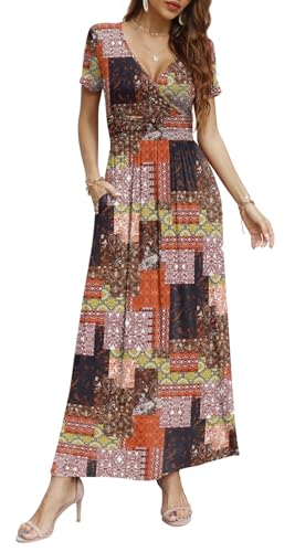 Image of CATHY Maxi Dresses for Women Short Sleeve V-Neck Casual Long Summer Wrap Dress with Pockets