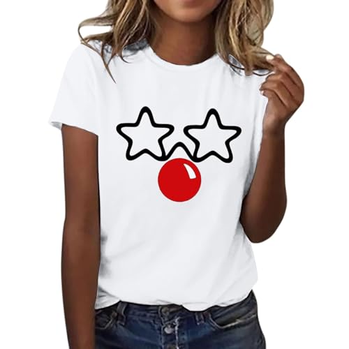 Ladies Tops Red Nose Funny Day Printed Shirts UK Womens Comic Relief 2026 T-Shirt Round Neck Short Sleeve T Shirt Red Nose Charity Event Celebration Tshirt Summer Casual Tee Tops