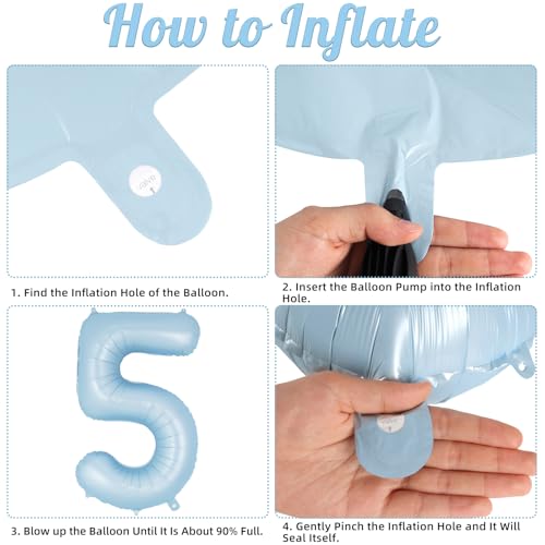 Image of Light Blue Number 5 Balloon, 40 Inch Big Large Foil Number Balloons, Giant Mylar Number 5 Balloons for 5 Year old Birthday Baby Party Decorations Supplies Anniversary