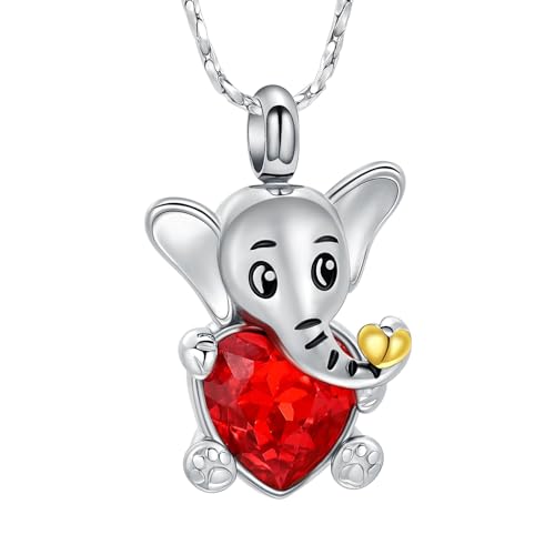 Collier urne éléphant en acier inoxydable pour cendres avec pierre