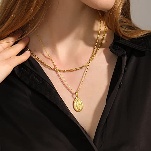 Image of U7 Virgin Mary Necklace for Women,18K Gold Plated /Sterling Silver Oval Miraculous Medal Virgin Mary Pendant Necklace