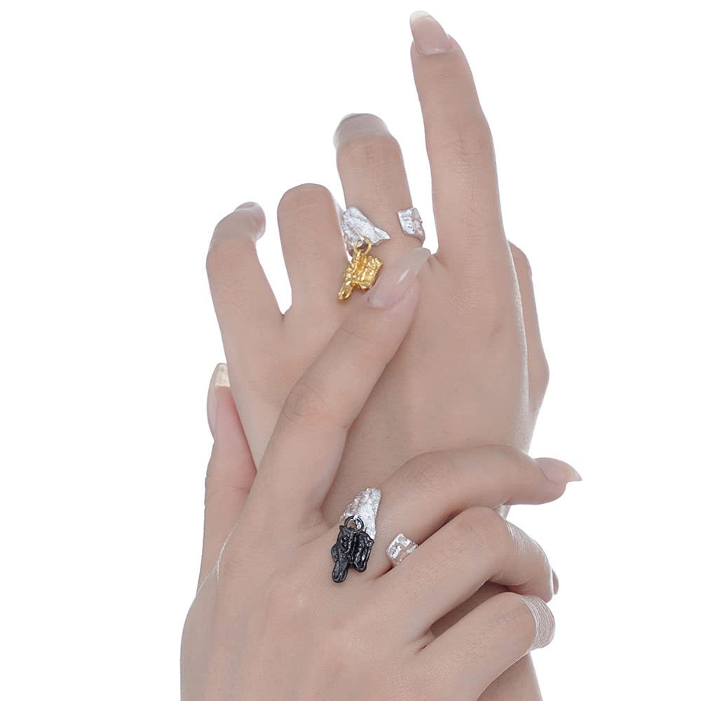 HGJH Anello Regolabile,Anelli Regolabili per Donna Martello Design Argento Sterling 925 Il Ciondolo Goth Anelli Eternity Neri FEDI Nuziali Anelli di Promessa per Ragazze Signore