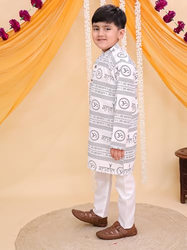 Image of AJ DEZINES Boys Cotton Full Sleeve Letter Printed Kurta Pajama Set for Kids - Ethnic wear | Special Occasion & Traditional Outfit |Boys Kurta Set - Regular Fit