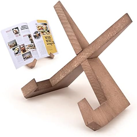 Cookbook Stand Rustic Wood Cookbook Holder Foldable Recipe Book Holder for Display Stand,Farmhouse Cook Book Stand for Cooking, Cookbook,Plates and Kitchen Counter(Brown,Size:9.5*4.5inch)