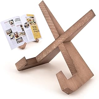 Cookbook Stand Rustic Wood Cookbook Holder Foldable Recipe Book Holder for Display Stand,Farmhouse Cook Book Stand for Cooking, Cookbook,Plates and Kitchen Counter(Brown,Size:9.5*4.5inch)