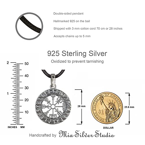Viking Compass Vegvisir Pendant Necklace Sterling Silver 925 Amulet Talisman in Norse Runes Circle - Celtic Pagan Nordic Jewelry Gifts for Men Women - Handmade4