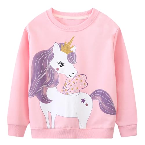 Gumyoss Sweatshirt Mädchen Pullover für Kinder Mädchen Baumwolle Sweater Kleinkind Mädchen Langarm Tops Alter 2-8 Jahre, 110, Einhorn Rosa