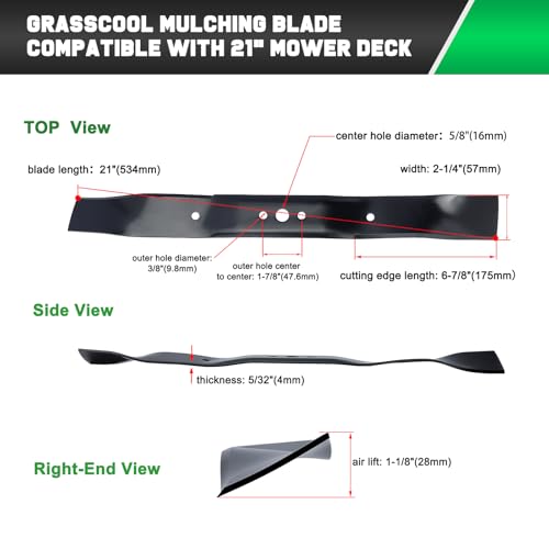 Image of Grasscool 21 inch Deck Craftsman Mower Mulching Blades Replacement 406712 | Fit OEM 532406712 165833 175064 189028 532189028,Husqvarna 21'' Push Walk Behind Lawnmower Parts,Gator Sharper Cuts Mulch