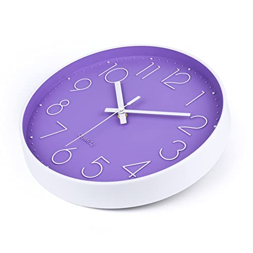 Image of jomparis Purple Wall Clock 12 Inches Silent Quartz Wall Clock Lavender Decor for Girls Bedroom, Nursery