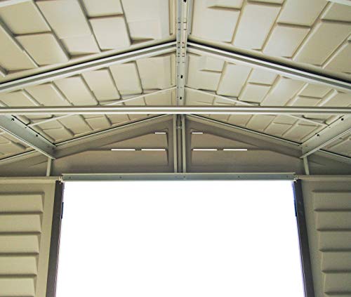 Duramax WoodBridge Plus 10 x 8 (7.64 m²) Kunststoff gerätehaus mit 1 festen Fenster und Metallfundamentset, wartungsfreie, robuste & Dachstruktur aus Metall Gerätehaus - Ivory/Brown, Beige & Braun