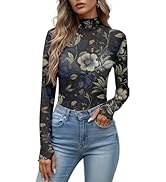 KUOTAI Women's Sheer Mesh Mock Neck Top Long Sleeve Fitted See Through Layering Shirt Going Out T...