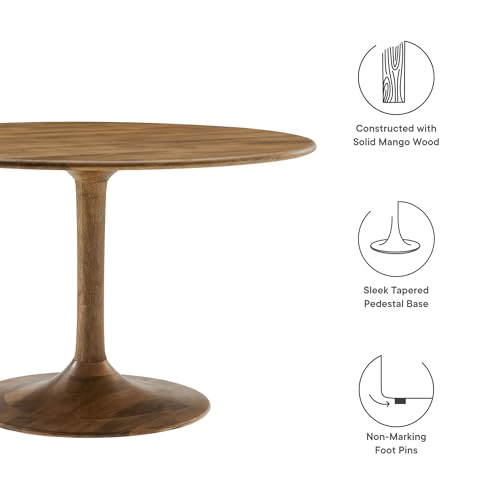 Image of Modway Lippa 48 Inch Round Wood Dining Table in Natural - Solid Mango Wood Tabletop with Pedestal Base - Mid Century Modern Dining Room Furniture - Kitchen Table for 4-6 Person