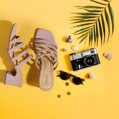 Image of Mochi Women's Braided Heeled Sandals Strappy Square Open Toe Heels Backless Mules Slip On Block Heels