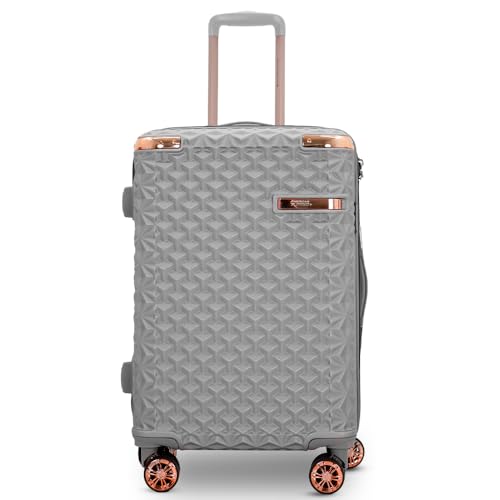 Image of AMERICAN TRAVELLER Goldie ABS 5 Pcs Set Trolley Luggage Bags Combo | Pink Gold Coated | Dual Carry Suitcase | TSA Type Lock | 8 Spinner Wheels | Satin Lining | 730 Days Warranty (28, Silver)