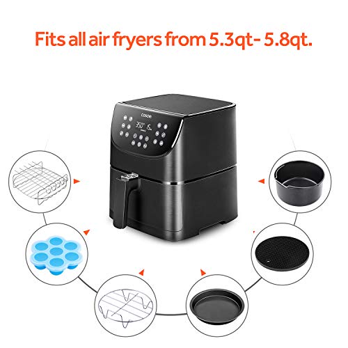 COSORI Air Fryer Accessories, Set of 6 Perfect for Most 5.0 Qt and Larger Ovens, Cake & Pizza Pan, Metal Holder, Rack & Skewers, etc, BPA Free, Nonstick, Dishwasher Safe, 5.8 QT, Black