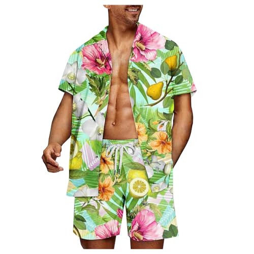Tenue hawaïenne pour homme 2 pièces - Chemise hawaïenne et short avec élastique - Motif floral - Manches courtes - Boutonnière - Revers - Mode - Combinaison de sport - Vêtement de sport - Vêtement de Tenue hawaïenne pour homme 2 pièces - Chemise hawaïenne et short avec élastique - Motif floral - Manches courtes - Boutonnière - Revers - Mode - Combinaison de sport - Vêtement de sport - Vêtement de