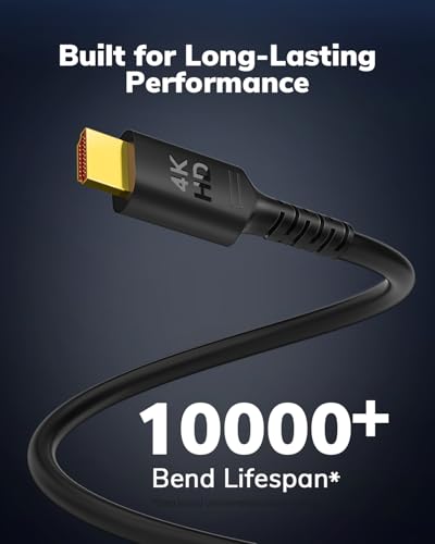 4K HDMI Câble pour TV Surveillez la console de jeux d'ordinateur portable PS5 Projecteur Xbox, CL3 Échéance Ultra Haute vitesse HDMI câble 4k60hz 3D Vidéo audio - noir - 25FT