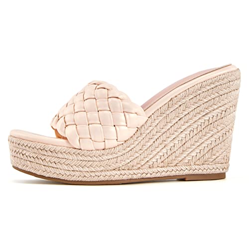 Image of Ermonn Womens Platform Wedge Sandals Espadrilles Braided Open Toe Slip On Summer Mule High Heels