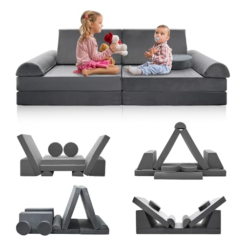 Meulbaty Spielsofa für Kinder,Kindersofa aus 10 Schaumstoff Bausteine, Flexibel Kombinierbare Kinder Couch Modulares Spielsofa zum Spielen, Kreativsein, Schlafen(120CM)