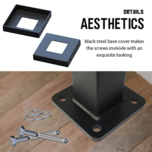 Dawn Railing Cable Railing Post 36”X2”X2” Steel Square Corner Post, Pre-Drilled 10 Pairs Of Hole With Flat Top Connector Weldless Black Powder Coating Finishing Surface For Wood Deck Stair, 1 Pack #TOP4