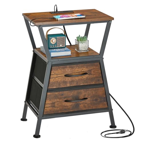 ZEXVIDA Nightstand with Charging Station, Side Tables for Bedroom with