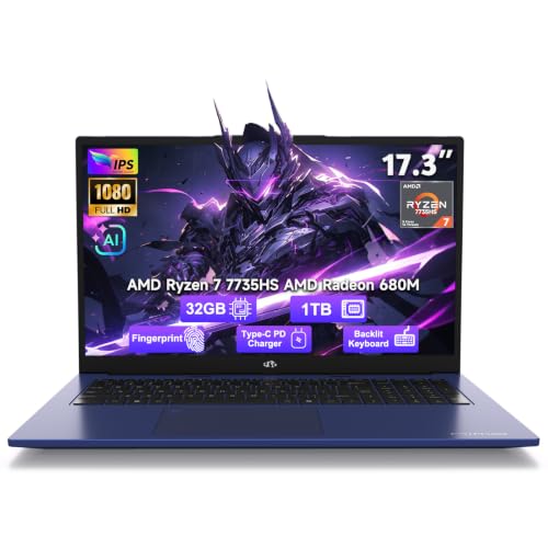 NIMO 17.3'' FHD AI Ready Laptop, Ryzen 7 7735HS 32GB DDR5 RAM 1TB SSD | (Up to 4.75 GHz, Beat i7-12650H) Radeon 680M, WiFi 6E 10