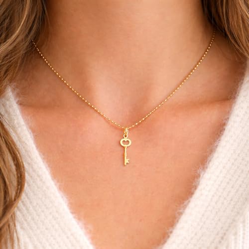 Gold Skeleton Key Necklace – Key to My Heart Charm on 18" Gold Vermeil Ball Chain, Lobster Clasp, Handmade in Raleigh, Gift Box Included by Generic - Used condition - Image 2