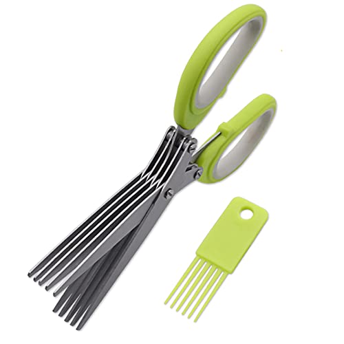Tijeras de cocina de acero inoxidable para hierbas, tijeras de cocina, tijeras multiusos con 5 cuchillas, adecuadas para cortar hierbas, perejil, chalotes Cover