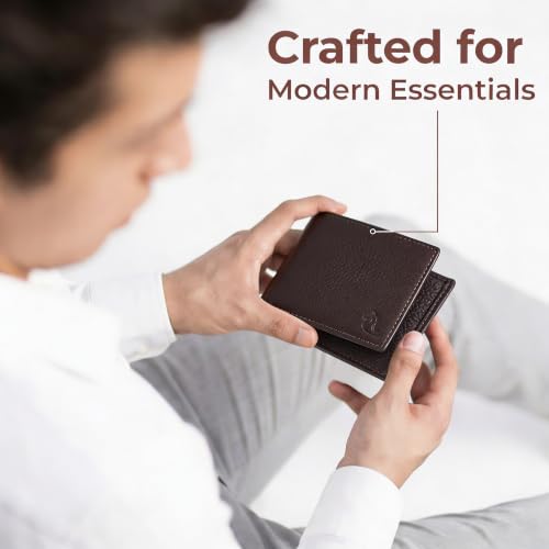 Image of KARA Brown Men's Genuine Leather Wallet - Bifold, 2 Cash Compartments, Coin Pocket, 10+ Card Slots, Hidden & Transparent Flip Sections