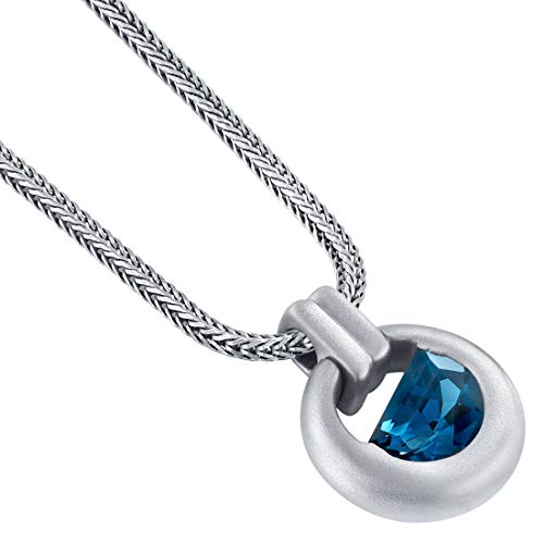 PEORA London Blue Topaz Amulet Pendant Necklace for Men in Sterling Silver, 4 Carats Half Moon Shape, Brushed Finished, with 22-Inch Italian Chain, Cool Men's Necklace, Blue Stone Necklace2
