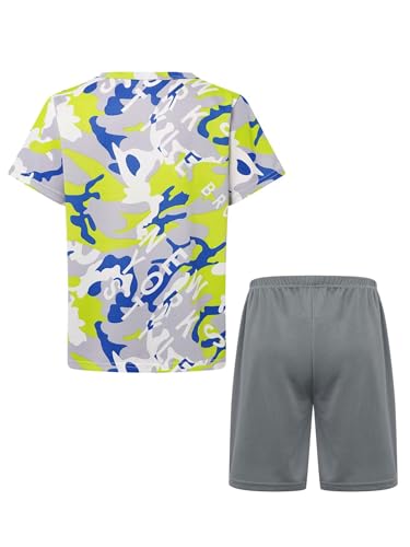 easyforever Kids Boys Sports Outfit Set Short Sleeve Camouflage Print T-shirt With Shorts For Soccer Basketball Workout Green 7-8 Years2