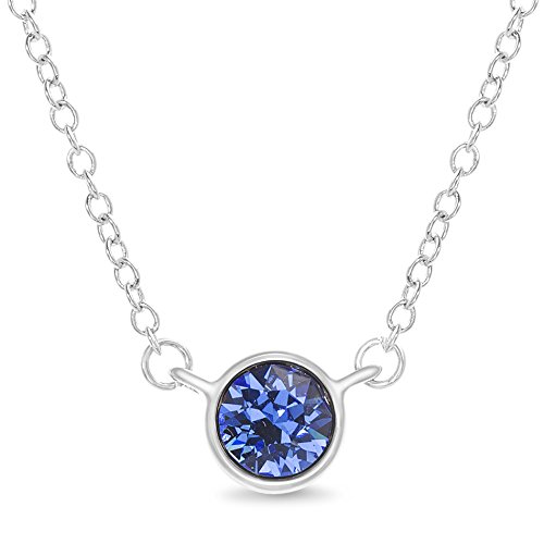 Devin Rose Round Solitaire Pendant Necklace on 18 Inch Necklace for Women made with Swarovski Crystals in Rhodium Plated Brass (Color: Sapphire)