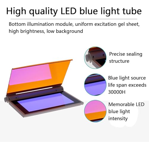Sistema de documentación de gel de luz azul 470nm, transilluminador portátil para la visualización de ácido nucleico, brillo ajustable con la cubierta del filtro ámbar, diseño compacto para imágenes d
