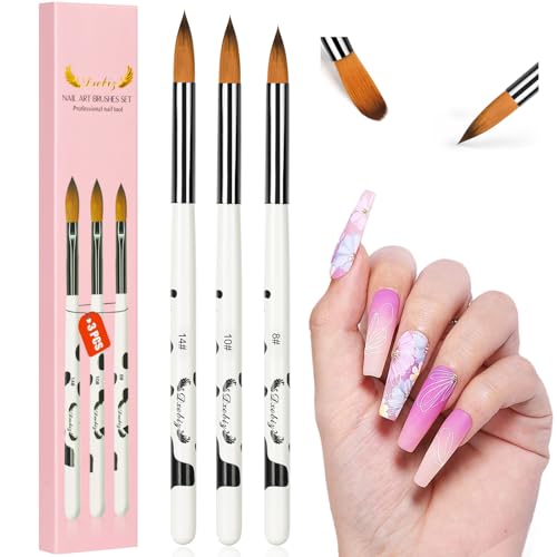 URAQT Pinselset für Nailart 3-teilig Acryl Gel Nagel Pinsel Set Nagelpinsel Acryl Pinsel für Nägel Pinsel für Gelnägel Pinsel Nageldesign Nail Art Dotting Nail Art Nagel Stift für Malerei(Weiß)