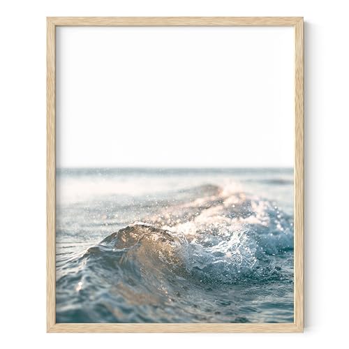 HAUS AND HUES Ocean Wall Art and Wave Poster - Ocean Wave Posters and Beach Art | Beachy Decorations Home Decor Waves Poster (16" x 20" Framed Beige)