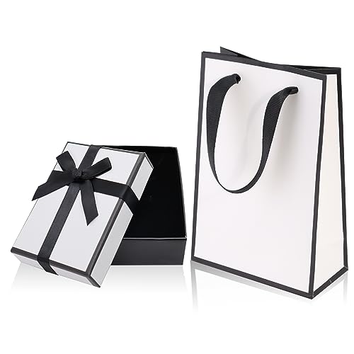 Small Gift Box and Gift Bag, 9x7x3cm Jewellery Gift Box and Paper Bag Bracelet Earring Ring Necklace Gifts Box with Lid for Presents