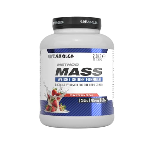 Out Angled Method Mass Gainer Powder, 2kg, 33 Scoops | High Calorie, Whey Protein Powder, Weight Gain, Muscle Growth (2kg, Strawberry Cream)